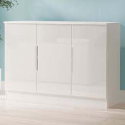 Crowndale Milan 3 Door White Gloss and White Sideboard Ready Assembled - Size: 79 x 110 x 39cm - White Gloss & White - Wilko