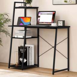 Costway Office Desk with Bookshelf and Host Stand Black - Size: 111 x 61 x 15cm - Wilko