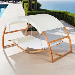 tectake Locarno 2 Seater Hammock with Sun Canopy - Size: 171.5 x 160 x 328cm - Brown - Wilko - thumbnail 1
