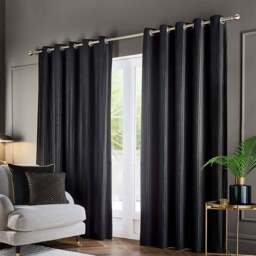 Paoletti Corinthian Black Velvet Eyelet Curtains 117 x 183cm - Size: 183 x 117 x 1cm - Wilko