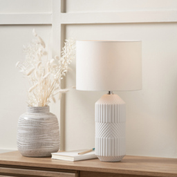 Pacific Lifestyle Meribel White Geo Textured Ceramic Tall Table Lamp - Wilko - thumbnail 3