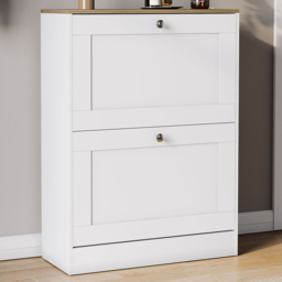 VIDA DESIGNS 2 Drawer White and Oak Effect Shoe Cabinet - Size: 80 x 58 x 23.5cm - White & Oak - Wilko