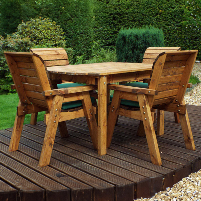 Charles Taylor Solid Wood 4 Seater Rectangle Outdoor Dining Set with Green Cushions - Wilko - image 1