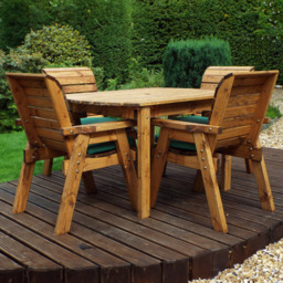 Charles Taylor Solid Wood 4 Seater Rectangle Outdoor Dining Set with Green Cushions - Wilko