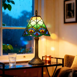 HOMCOM Tiffany Style Handcrafted Stained Glass Table Lamp - Size: 22 x 30 x 32cm - Green - Wilko - thumbnail 3