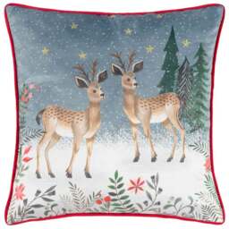 furn. Ditsy Festive Reindeer Multicoloured Velvet Piped Cushion - Size: 45 x 45 cm - Wilko