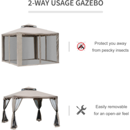 Outsunny 3 x 3m 2-Tier Taupe Gazebo Tent with Curtains - Size: 265 x 294 x 294cm - Brown - Wilko - thumbnail 6