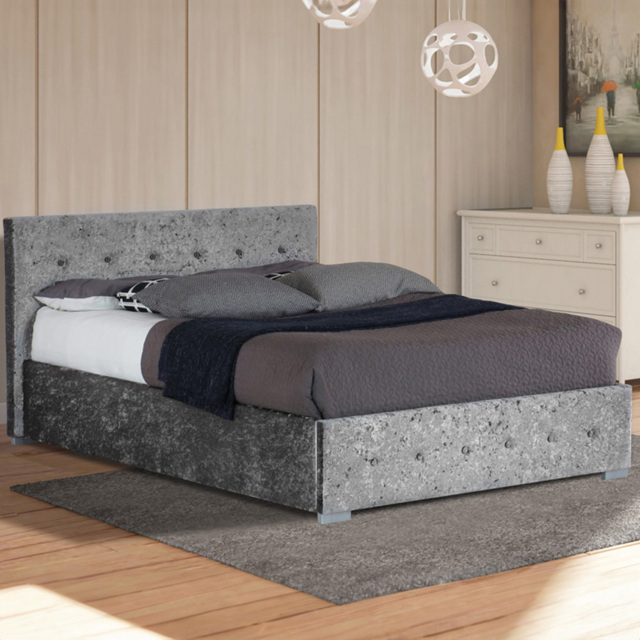 Brooklyn Double Silver Crushed Velvet Storage Ottoman Bed - Wilko - image 1