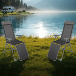 tectake Jana Set of 2 Anthracite Garden Chairs - Size: 117.5 x 59 x 146.5cm - Grey - Wilko