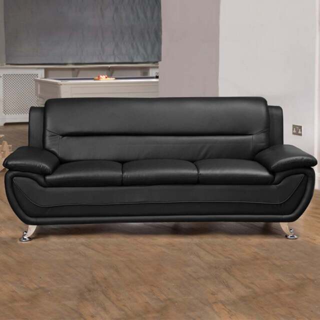 Dexter 3 Seater Black Leather Sofa - Artemis Home - Wilko - image 1