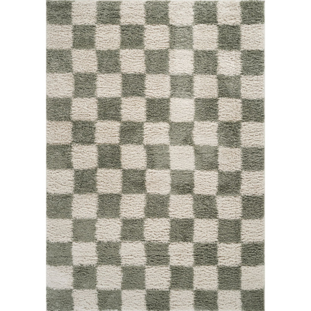 Desire Rugs Chester Sage Shaggy Checkered Rug 120 x 170cm - Size: 170 x 120 x 3cm - Green - Wilko - image 1