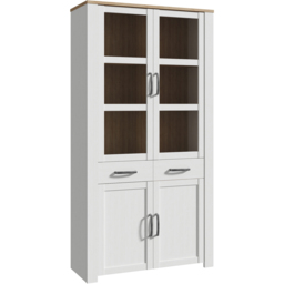 Florence Bohol 4 Door 2 Drawer Oak and White Glass Display Cabinet with LED Lighting - Size: 205.4 x 106.4 x 42cm - Multi - Furniture To Go - Wilko - thumbnail 4