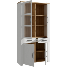 Florence Bohol 4 Door 2 Drawer Oak and White Glass Display Cabinet with LED Lighting - Size: 205.4 x 106.4 x 42cm - Multi - Furniture To Go - Wilko - thumbnail 6