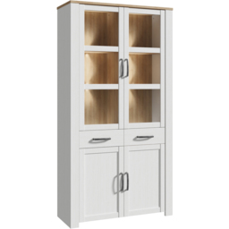 Florence Bohol 4 Door 2 Drawer Oak and White Glass Display Cabinet with LED Lighting - Size: 205.4 x 106.4 x 42cm - Multi - Furniture To Go - Wilko - thumbnail 3