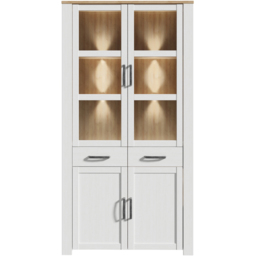 Florence Bohol 4 Door 2 Drawer Oak and White Glass Display Cabinet with LED Lighting - Size: 205.4 x 106.4 x 42cm - Multi - Furniture To Go - Wilko - thumbnail 5