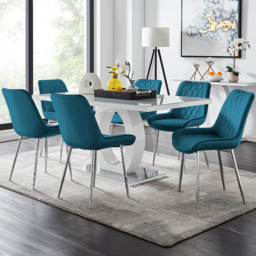 Furniturebox Lucia Cesano 6 Seater Dining Set Grey Gloss Blue and Chrome - Wilko - thumbnail 1