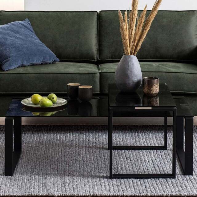 Florence Katrine Smoked Glass Top Coffee Table Set of 2 - Black - Furniture To Go - Wilko - image 1