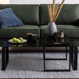 Florence Katrine Smoked Glass Top Coffee Table Set of 2 - Black - Furniture To Go - Wilko