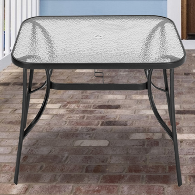 Living and Home Tempered Glass 4 Seater Square Garden Dining Table - Black - Wilko - image 1