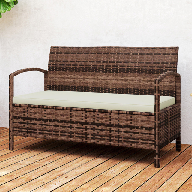 Outsunny 2 Seater Brown Rattan Storage Garden Bench - Wilko - image 1