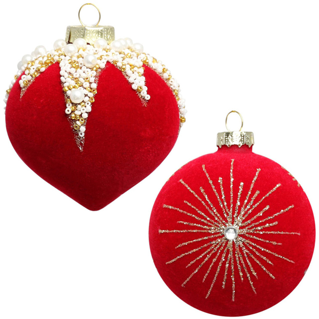 Flocked Embellished Bauble - Red - Size: 1 Piece - Wilko - image 1