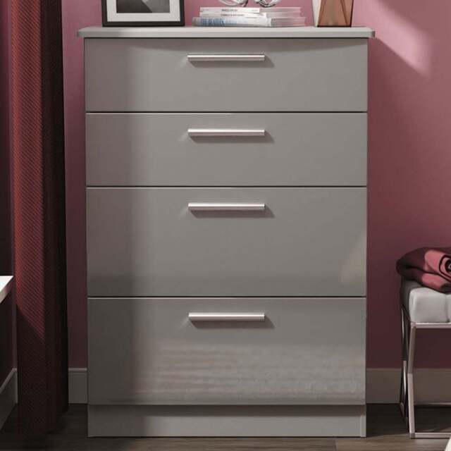 Crowndale Knightsbridge 4 Drawer Grey Gloss and Dusk Grey Deep Chest of Drawers Ready Assembled - Grey Gloss & Dusk Grey - Wilko - image 1