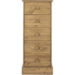 Core Products Cotswold 5 Drawer Pine Narrow Chest of Drawers - Brown - Wilko - thumbnail 4