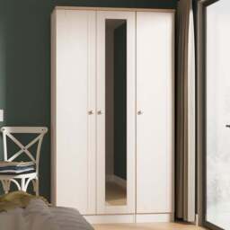 Crowndale Sussex 3 Door Kashmir Ash and Bardolino Oak Tall Mirror Wardrobe Ready Assembled - Kashmir Ash & Bardolino Oak - Wilko - thumbnail 1