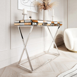 CARME Home Knightsbridge Rose Gold Silver Mirrored Console Table - Size: 35 x 122 x 52cm - Wilko - thumbnail 5