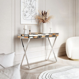 CARME Home Knightsbridge Rose Gold Silver Mirrored Console Table - Size: 35 x 122 x 52cm - Wilko - thumbnail 6
