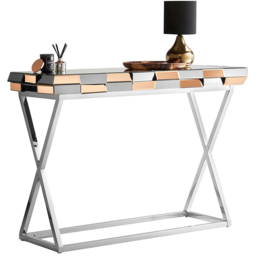CARME Home Knightsbridge Rose Gold Silver Mirrored Console Table - Size: 35 x 122 x 52cm - Wilko - thumbnail 3