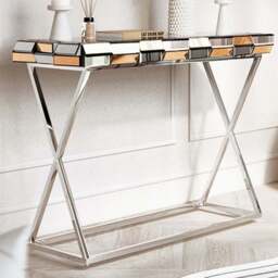 CARME Home Knightsbridge Rose Gold Silver Mirrored Console Table - Size: 35 x 122 x 52cm - Wilko