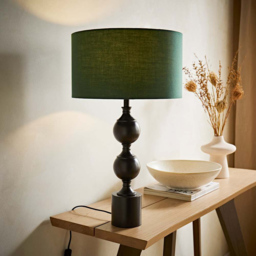ValueLights Green Drum Shade Declan Metal Candlestick LED Table Lamp with Bulb - Size: 61 x 35 x 35cm - Brown - Wilko - thumbnail 4