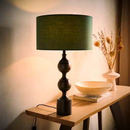 ValueLights Green Drum Shade Declan Metal Candlestick LED Table Lamp with Bulb - Size: 61 x 35 x 35cm - Brown - Wilko - thumbnail 3