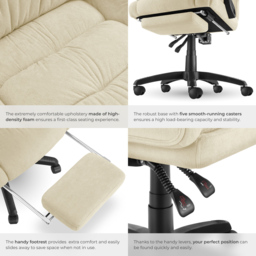 tectake Gillian Beige Swivel Velour Seat Office Chair with Folding Footrest - Size: 115 x 64 x 118cm - Cream - Wilko - thumbnail 7