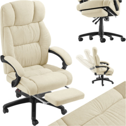 tectake Gillian Beige Swivel Velour Seat Office Chair with Folding Footrest - Size: 115 x 64 x 118cm - Cream - Wilko - thumbnail 3