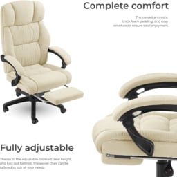 tectake Gillian Beige Swivel Velour Seat Office Chair with Folding Footrest - Size: 115 x 64 x 118cm - Cream - Wilko - thumbnail 5