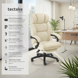 tectake Gillian Beige Swivel Velour Seat Office Chair with Folding Footrest - Size: 115 x 64 x 118cm - Cream - Wilko - thumbnail 4