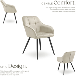 tectake Marilyn Cream and Black Quilted Velvet Dining Chair - Size: Single - Wilko - thumbnail 4