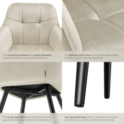 tectake Marilyn Cream and Black Quilted Velvet Dining Chair - Size: Single - Wilko - thumbnail 6