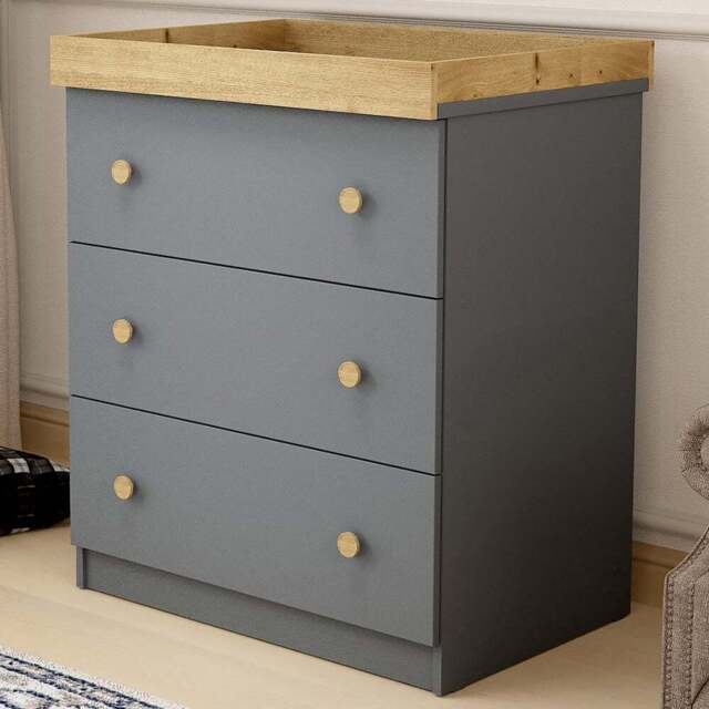 Shefa 888 3 Drawer Graphite and Cremona Oak Kids Changing Dresser - Size: 92 x 80 x 50cm - Graphite - Cremona Oak - Wilko - image 1