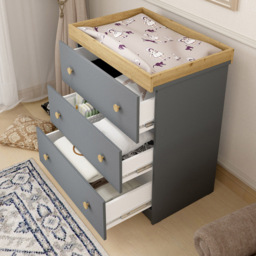 Shefa 888 3 Drawer Graphite and Cremona Oak Kids Changing Dresser - Size: 92 x 80 x 50cm - Graphite - Cremona Oak - Wilko - thumbnail 5