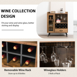 Costway Single Door Single Drawer Brown Wooden Wine Cabinet - Size: 96 x 47 x 24cm - Wilko - thumbnail 7