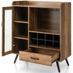 Costway Single Door Single Drawer Brown Wooden Wine Cabinet - Size: 96 x 47 x 24cm - Wilko - thumbnail 4