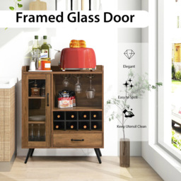 Costway Single Door Single Drawer Brown Wooden Wine Cabinet - Size: 96 x 47 x 24cm - Wilko - thumbnail 5