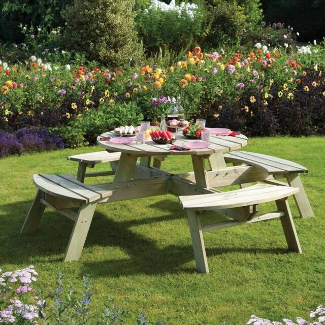Round Picnic Table - Size: 72 x 200 x 200cm - Brown - Rowlinson - Wilko - image 1