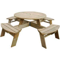Round Picnic Table - Size: 72 x 200 x 200cm - Brown - Rowlinson - Wilko - thumbnail 3