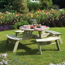 Round Picnic Table - Size: 72 x 200 x 200cm - Brown - Rowlinson - Wilko