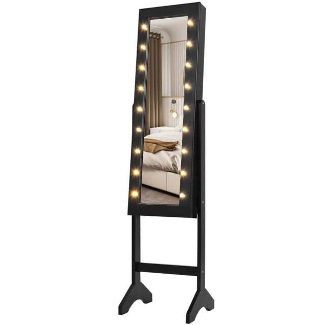 Costway Black LED Standing Jewellery Cabinet with Adjustable Mirror - Size: 112 x 42cm - Wilko - image 1