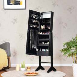 Costway Black LED Standing Jewellery Cabinet with Adjustable Mirror - Size: 112 x 42cm - Wilko - thumbnail 6